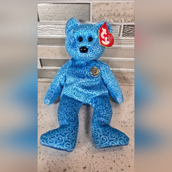Ty - Classy - Blue Swirl Teddy Bear Plush Toy - Picture 1 of 5